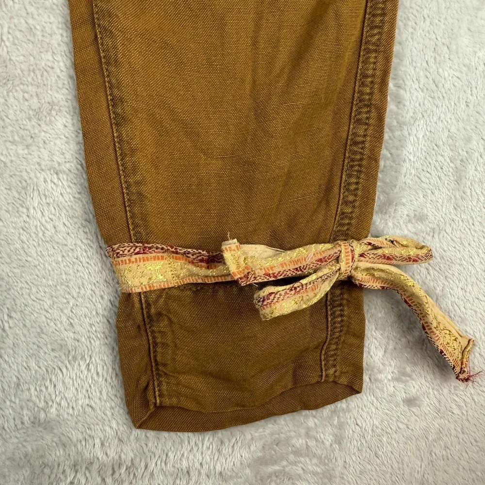 Free People Pants Womens 2 Brown Tencel Linen Pleated‎ Tapered Ankle Tie Boho